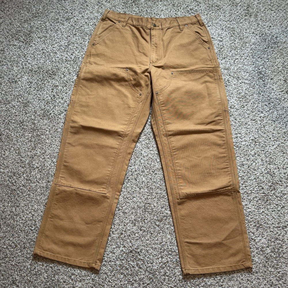 Carhartt Pants Men 38x32 Brown Double Knee Canvas Carpenter B136-BRN Workwear